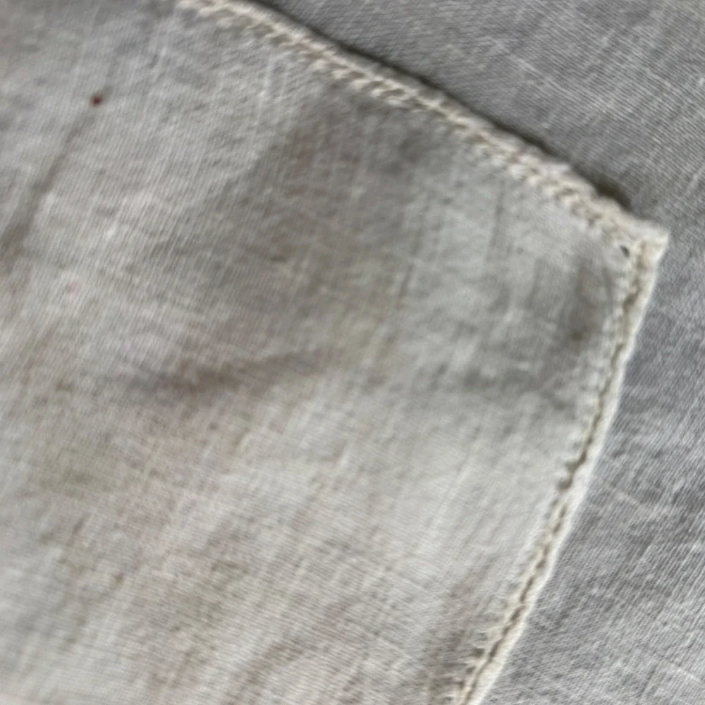Vintage Off White Linen Square Tablecloth Embroidered Cutwork 33x33 inch